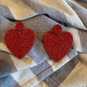 Red Beaded Heart Earrings (bw)